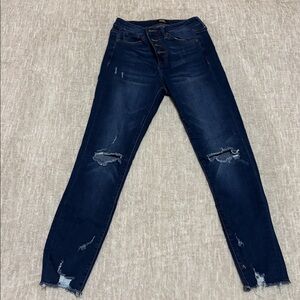 Women's Distressed Ankle Jeans - Dark Blue